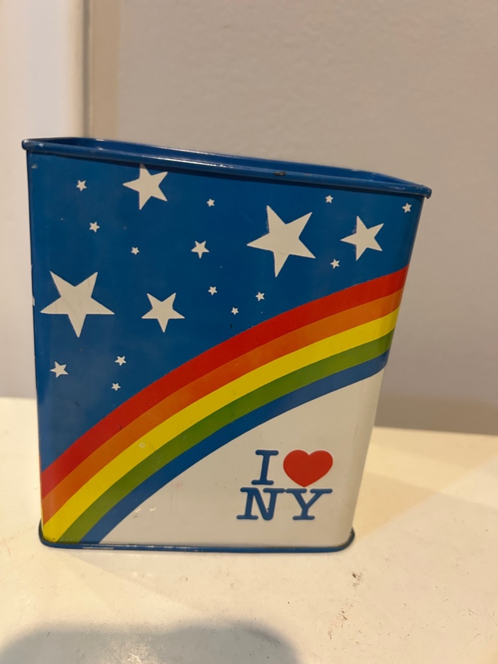 Vintage I ❤ NY Rainbow Star tin piggy bank pride New York